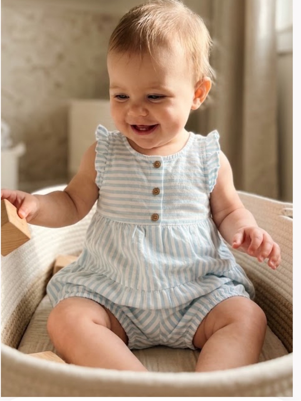 Cat & Jack Light Blue and White Striped Tiered Romper